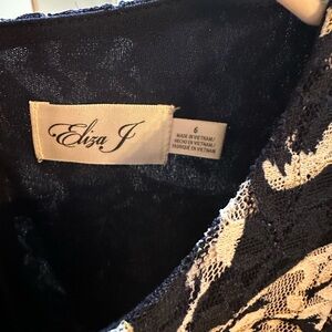 Eliza J Navy and Cream w/ gold accents Floral Lace Dress